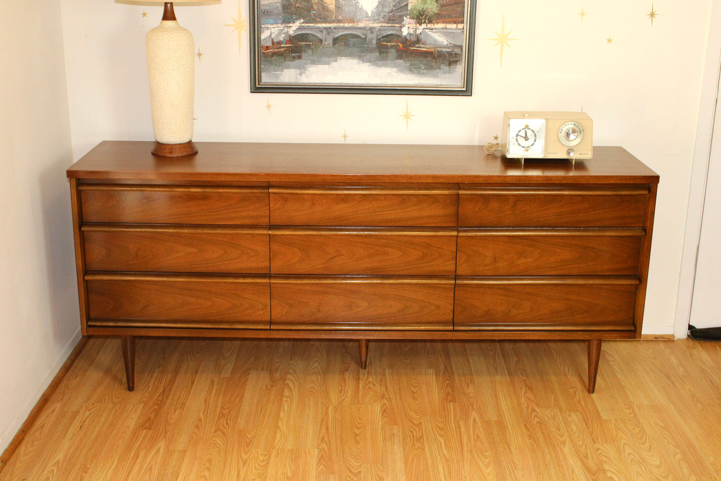 Mid-Century Modern Bassett Walnut Triple Dresser