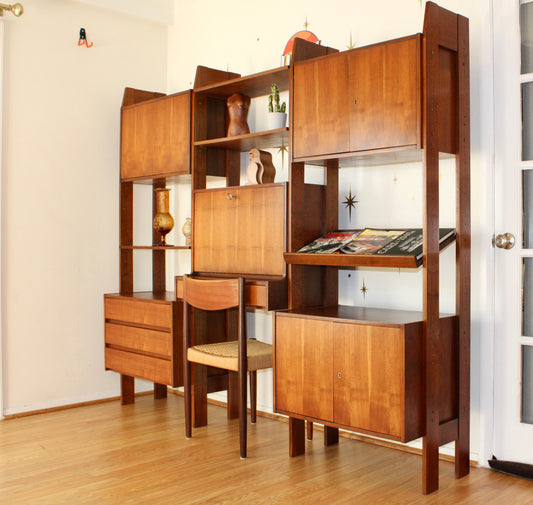 Mid-Century Modern Freestanding 3-Bay Wall Unit/Room Divider