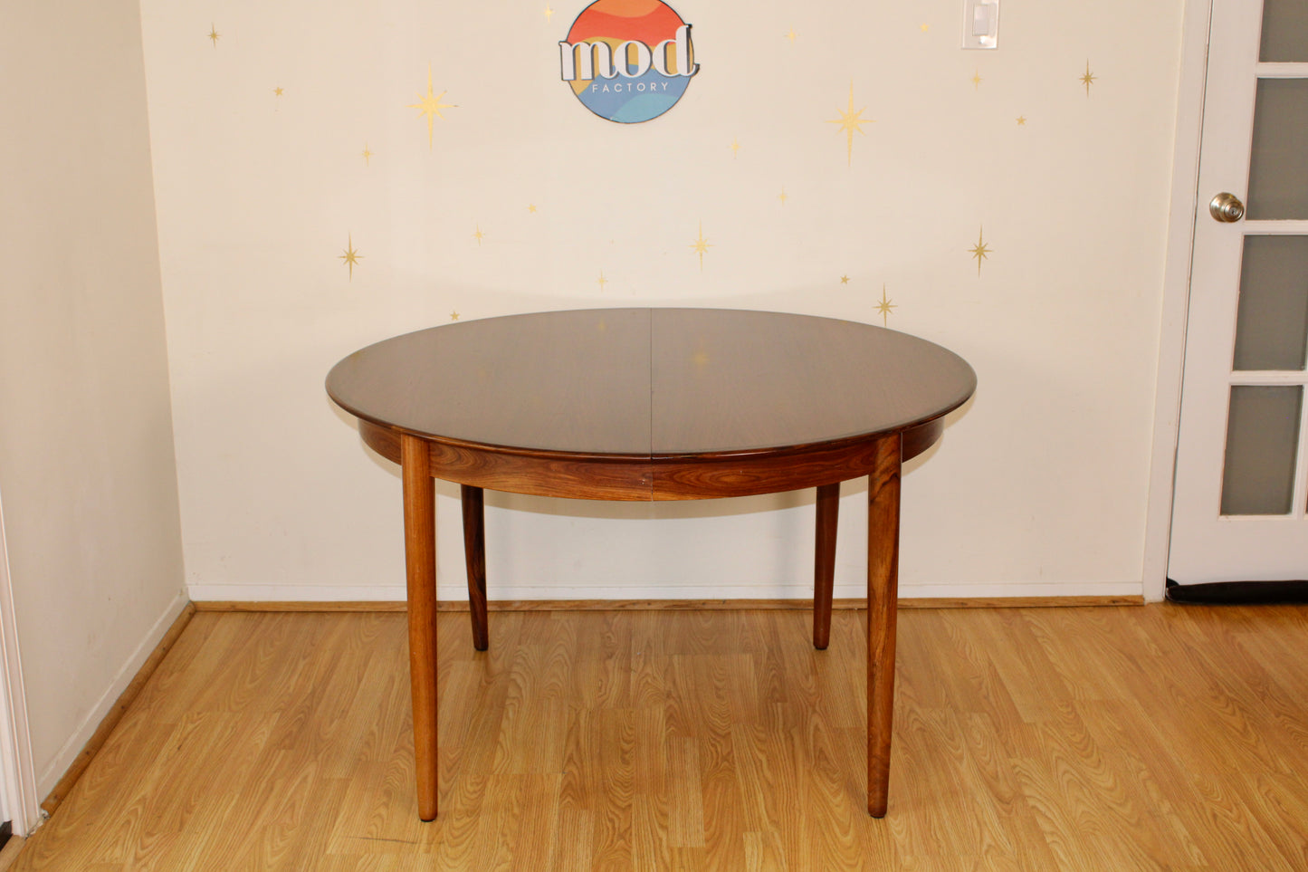 Danish Rosewood Round-to-Oval Dining Table w/ 2 Leaves