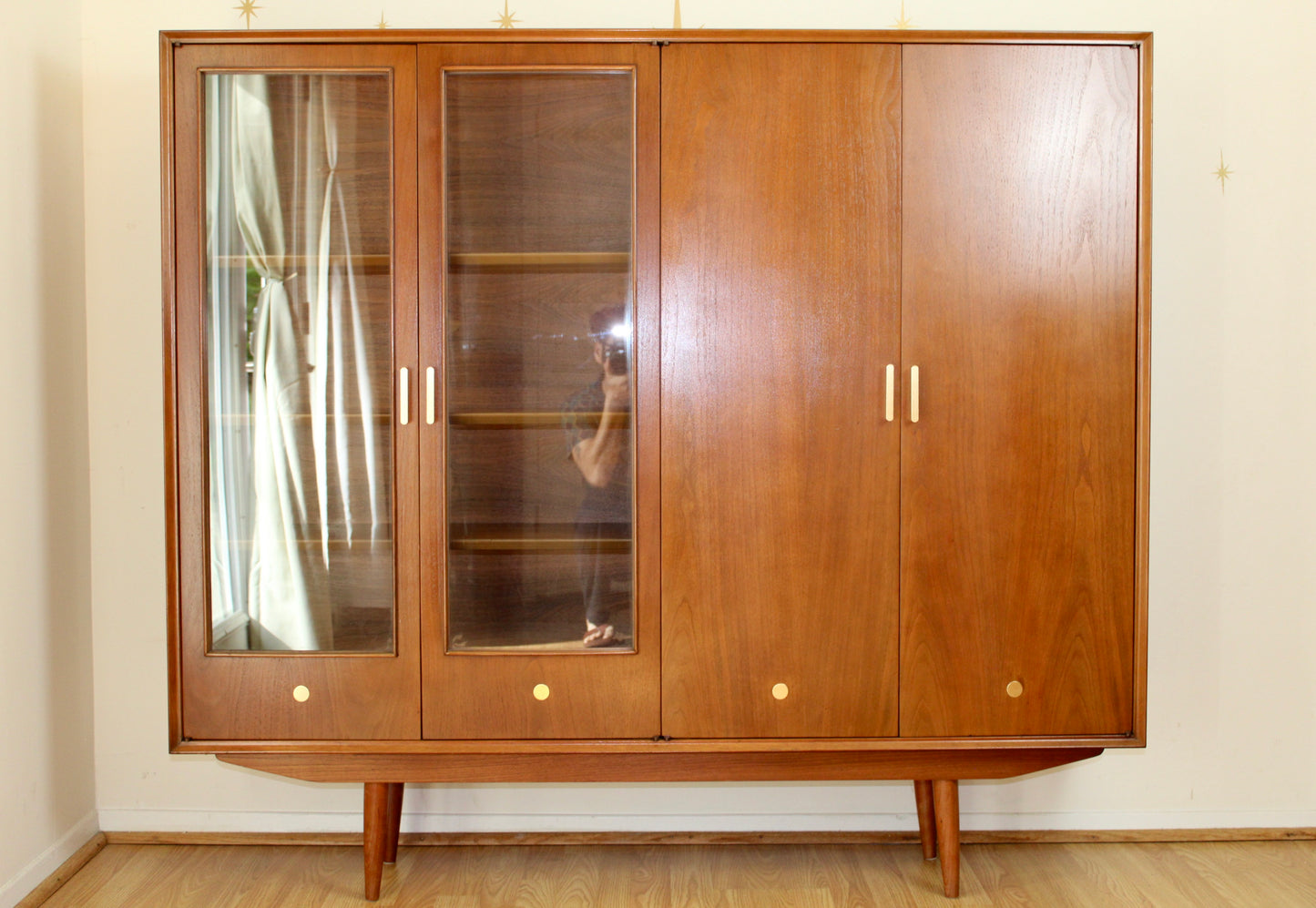 American Modernist Walnut Liquor/Display Cabinet Bookcase