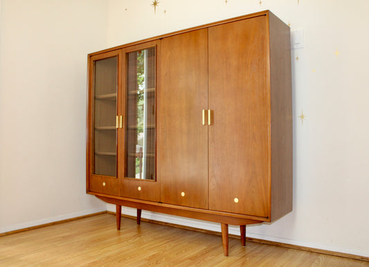 American Modernist Walnut Liquor/Display Cabinet Bookcase