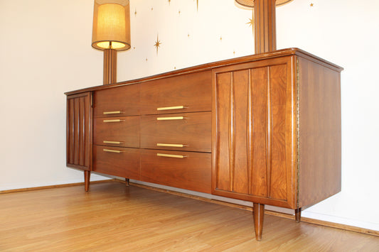 American Modernist Curved-Top 12 Drawer Walnut Dresser