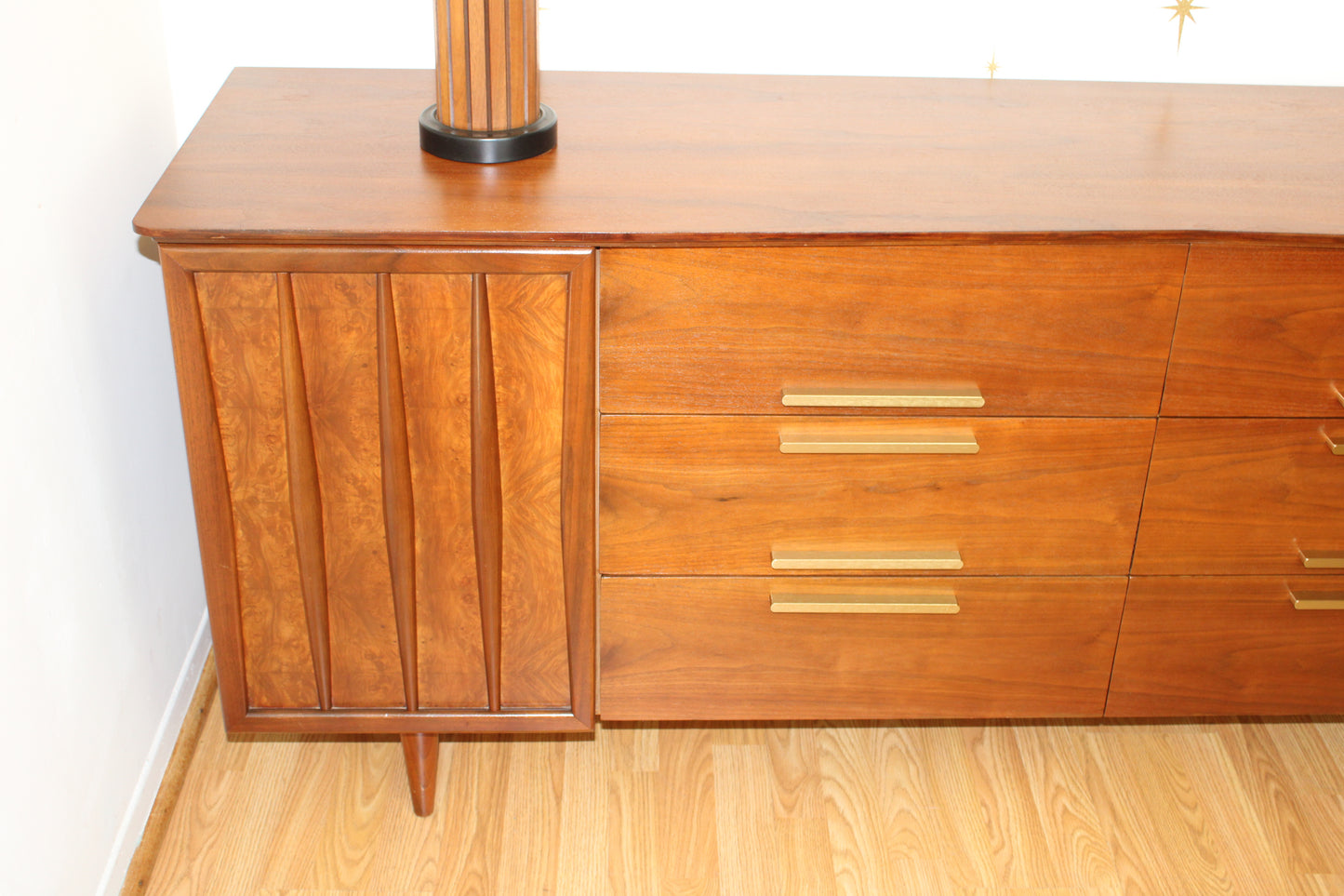 American Modernist Curved-Top 12 Drawer Walnut Dresser