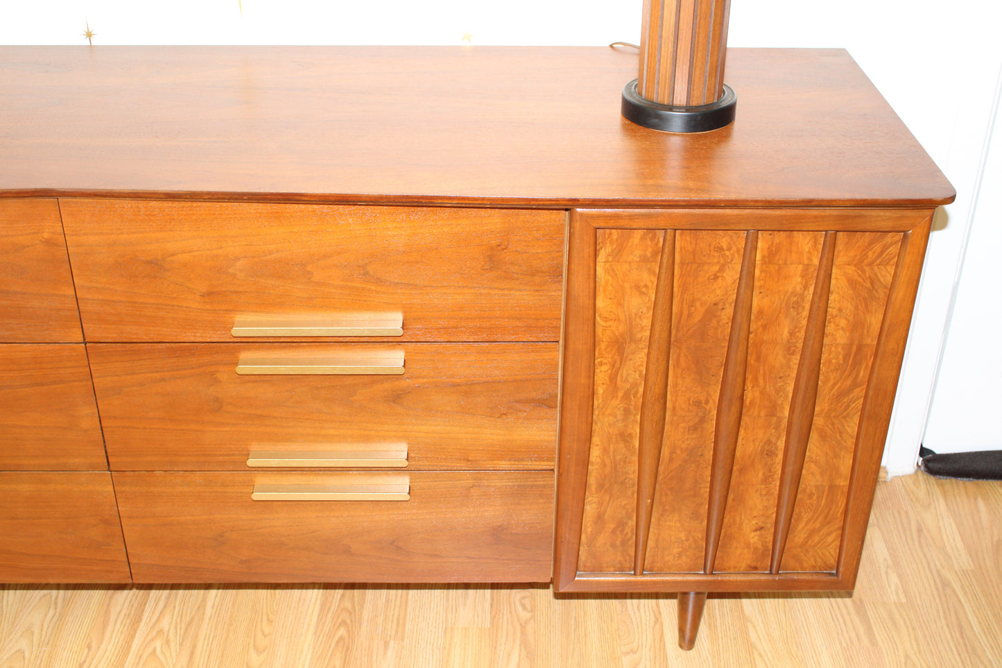 American Modernist Curved-Top 12 Drawer Walnut Dresser