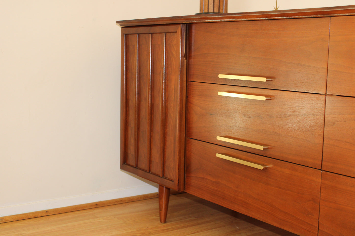 American Modernist Curved-Top 12 Drawer Walnut Dresser