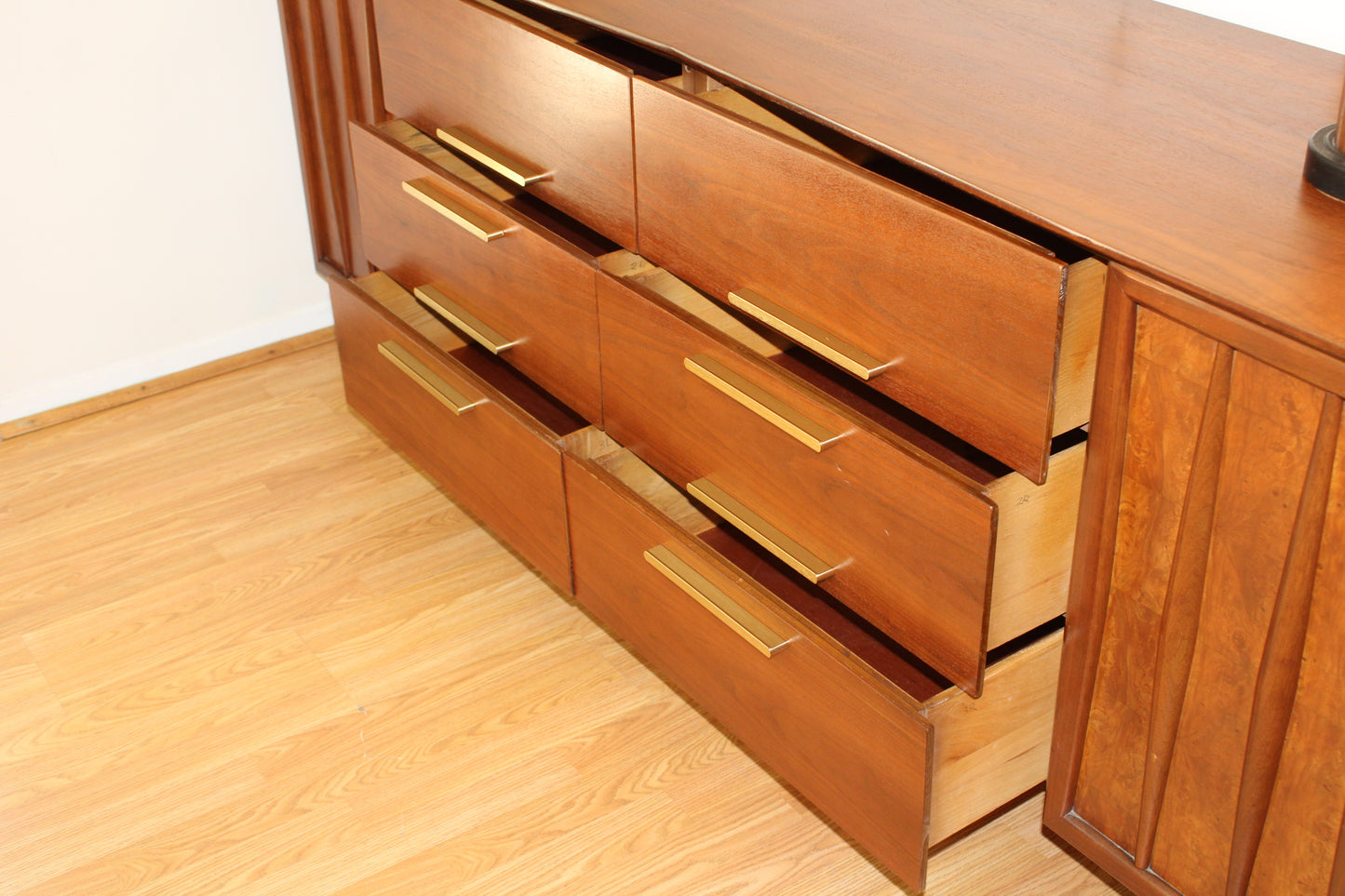 American Modernist Curved-Top 12 Drawer Walnut Dresser