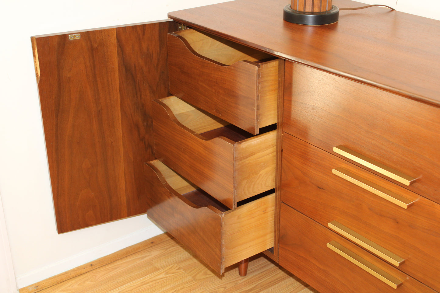 American Modernist Curved-Top 12 Drawer Walnut Dresser