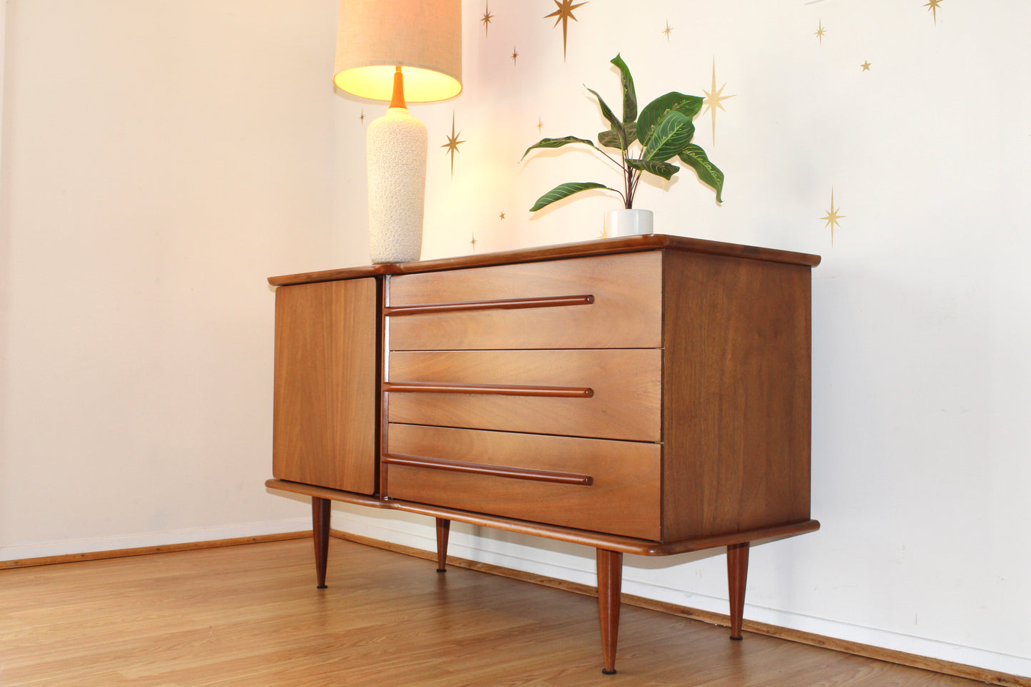 American Modernist Pecan Credenza by United