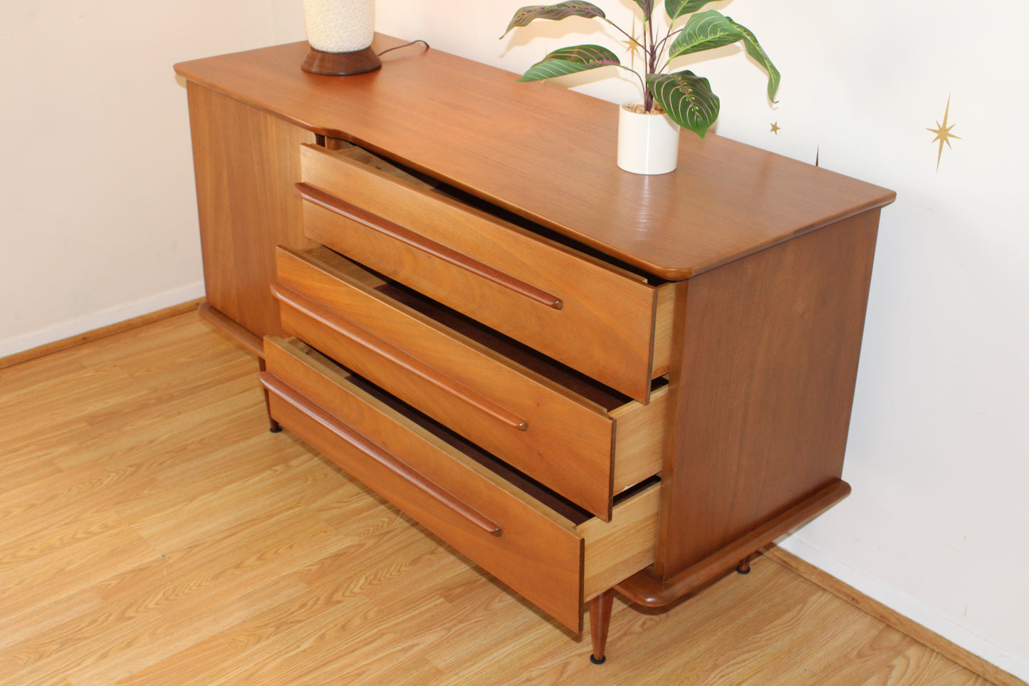 American Modernist Pecan Credenza by United