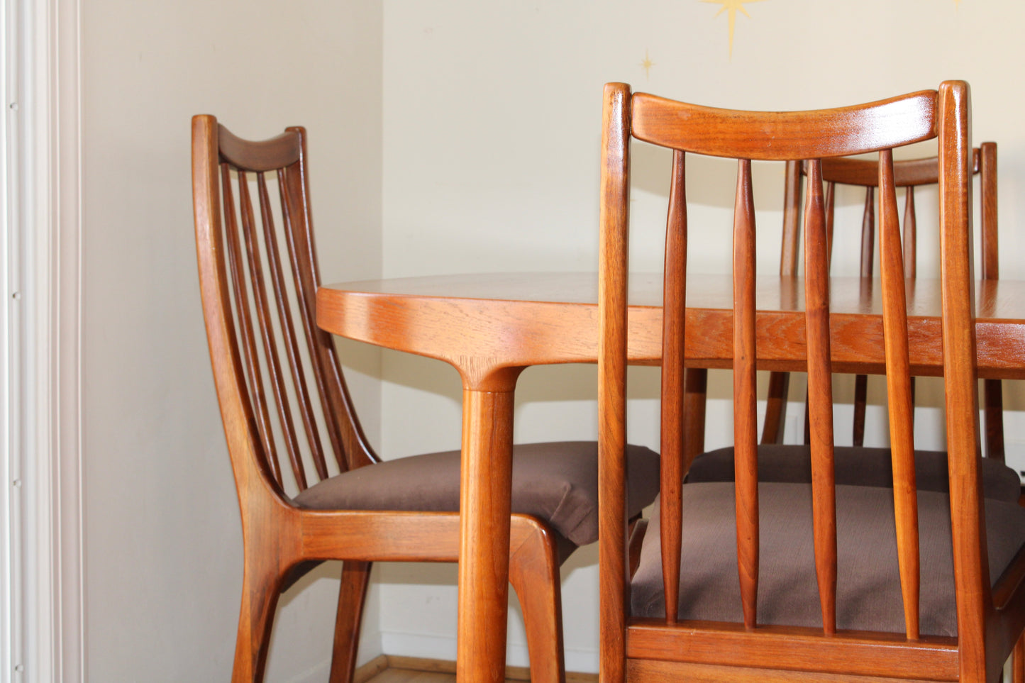 Set of 6 Vintage Teak Dining Chairs w/ New upholstery