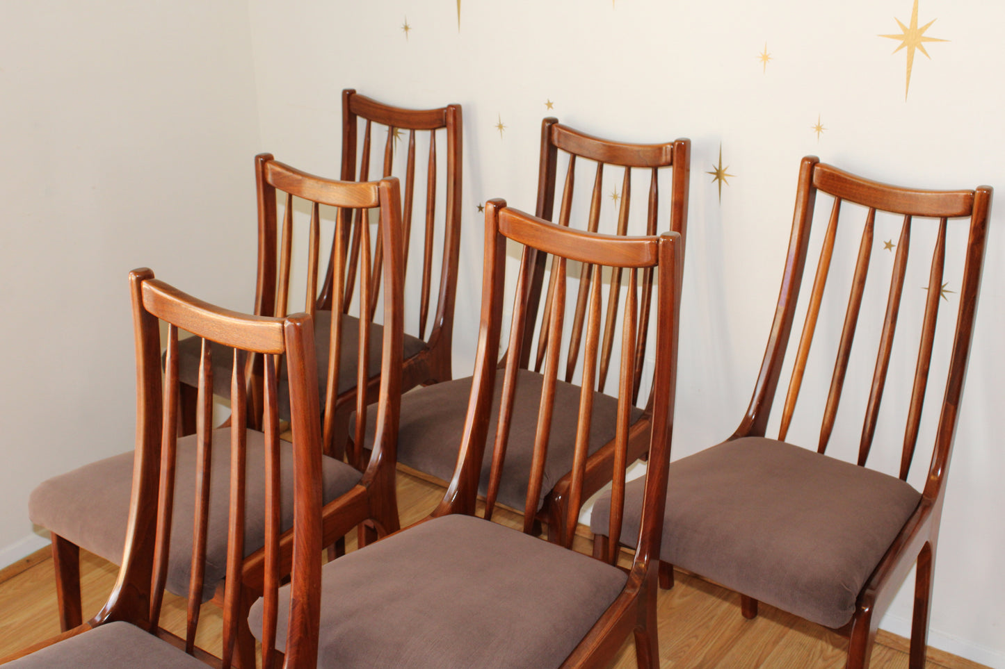 Set of 6 Vintage Teak Dining Chairs w/ New upholstery