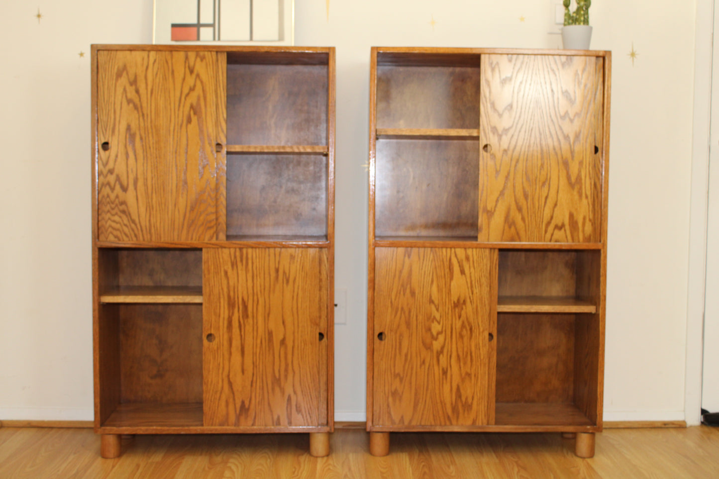 Pair of Modernist Solid Oak Cabinets