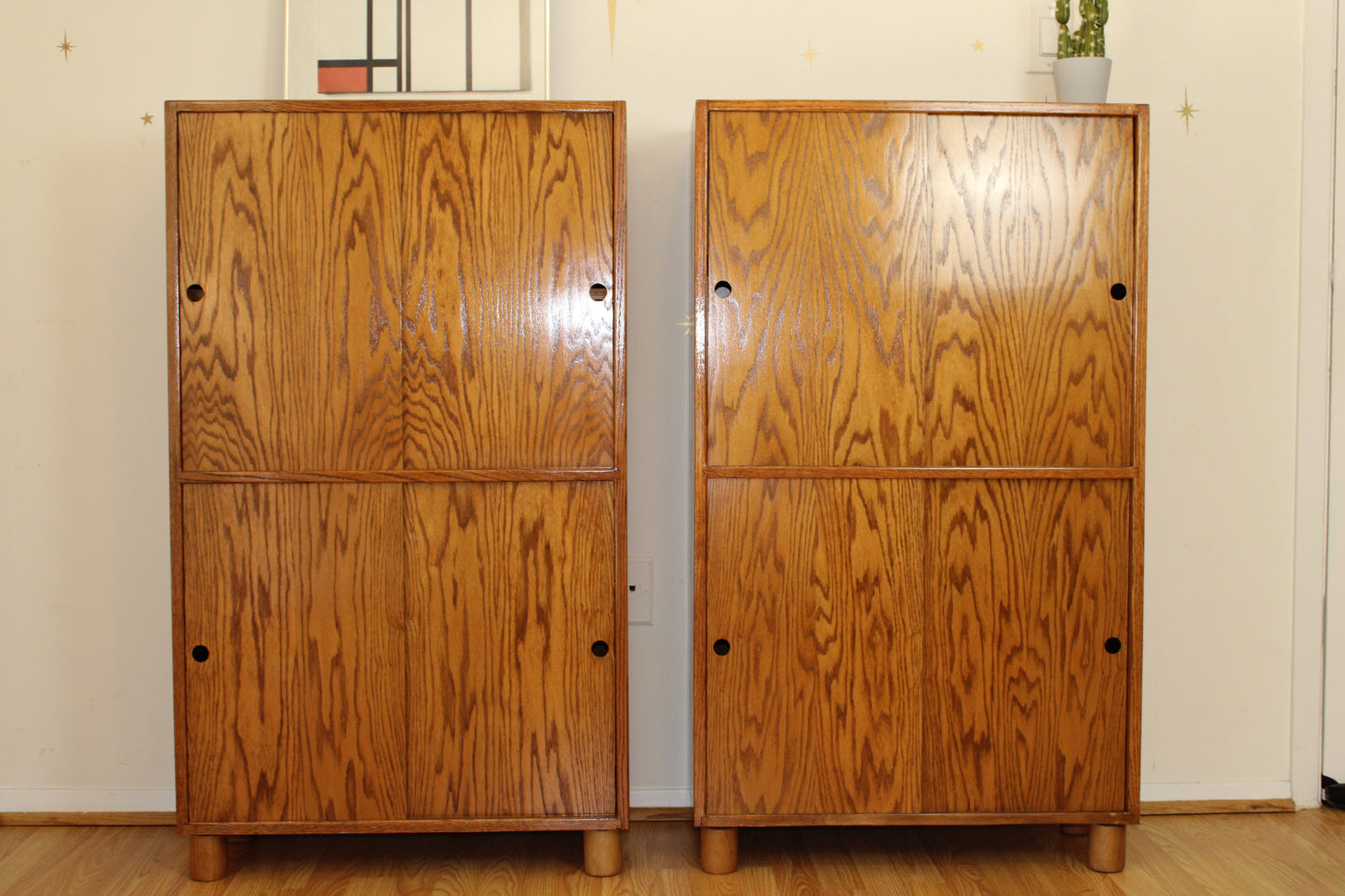 Pair of Modernist Solid Oak Cabinets