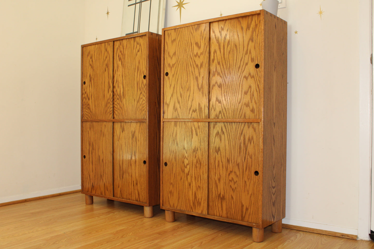 Pair of Modernist Solid Oak Cabinets