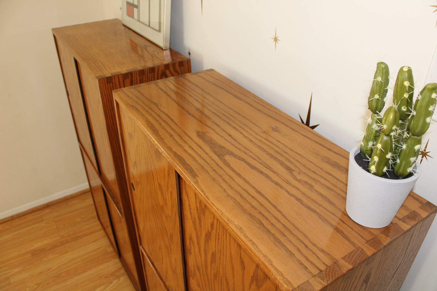 Pair of Modernist Solid Oak Cabinets