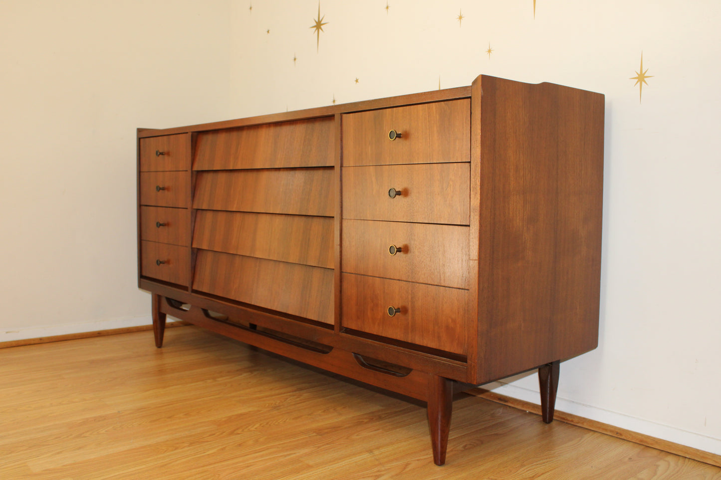 American Modernist 10 Drawer Triple Dresser