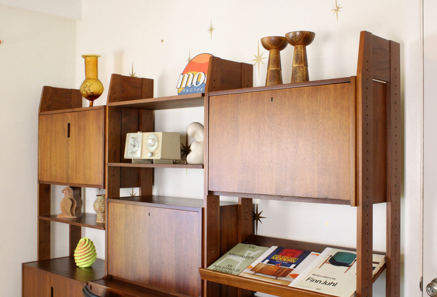 Mid-Century Modern 3-Bay Freestanding Wall Unit/Room Divider