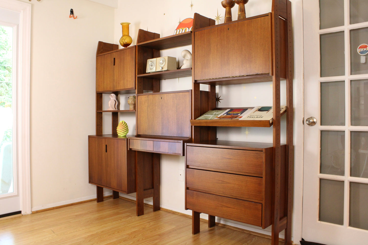 Mid-Century Modern 3-Bay Freestanding Wall Unit/Room Divider