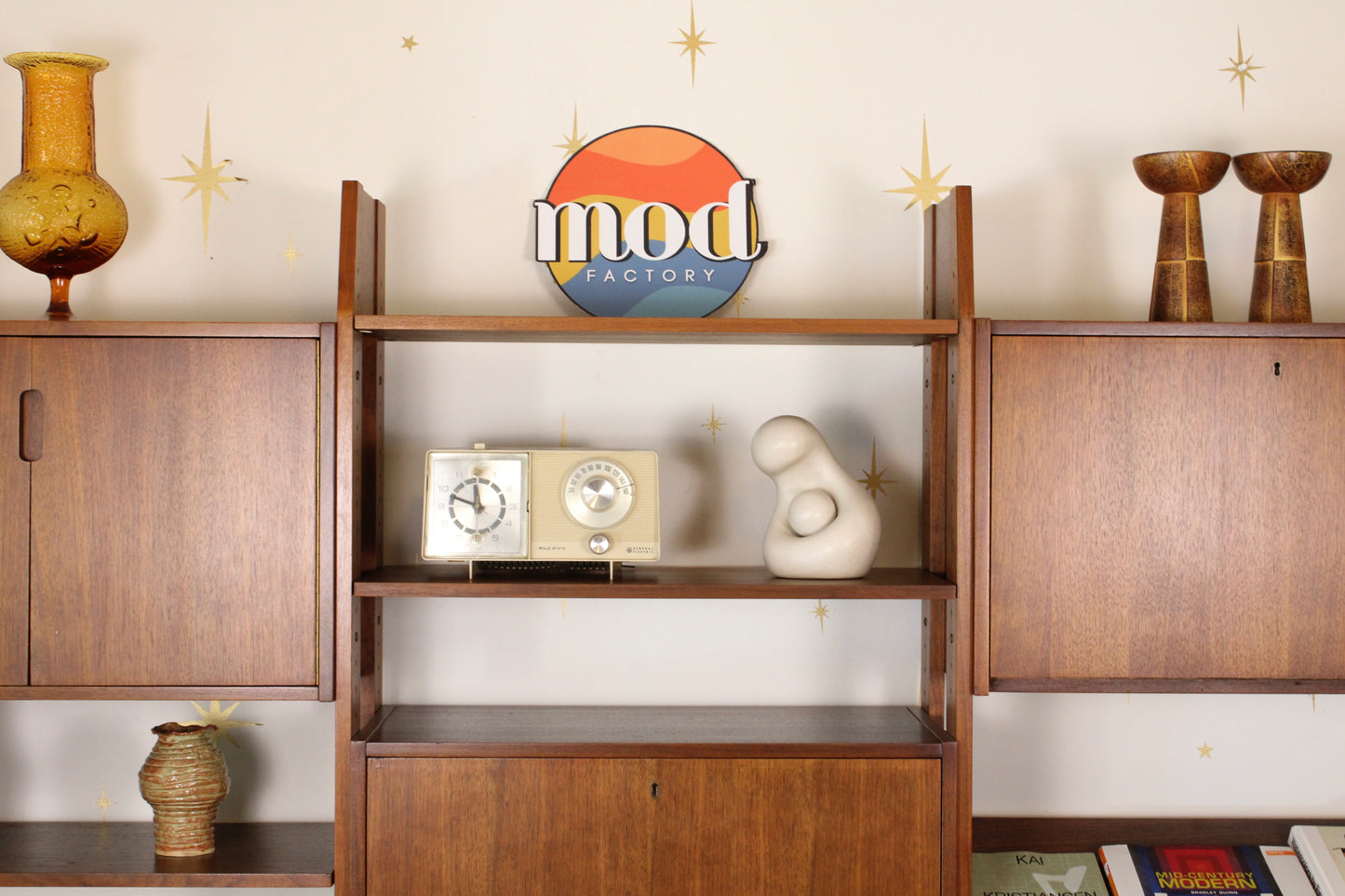 Mid-Century Modern 3-Bay Freestanding Wall Unit/Room Divider