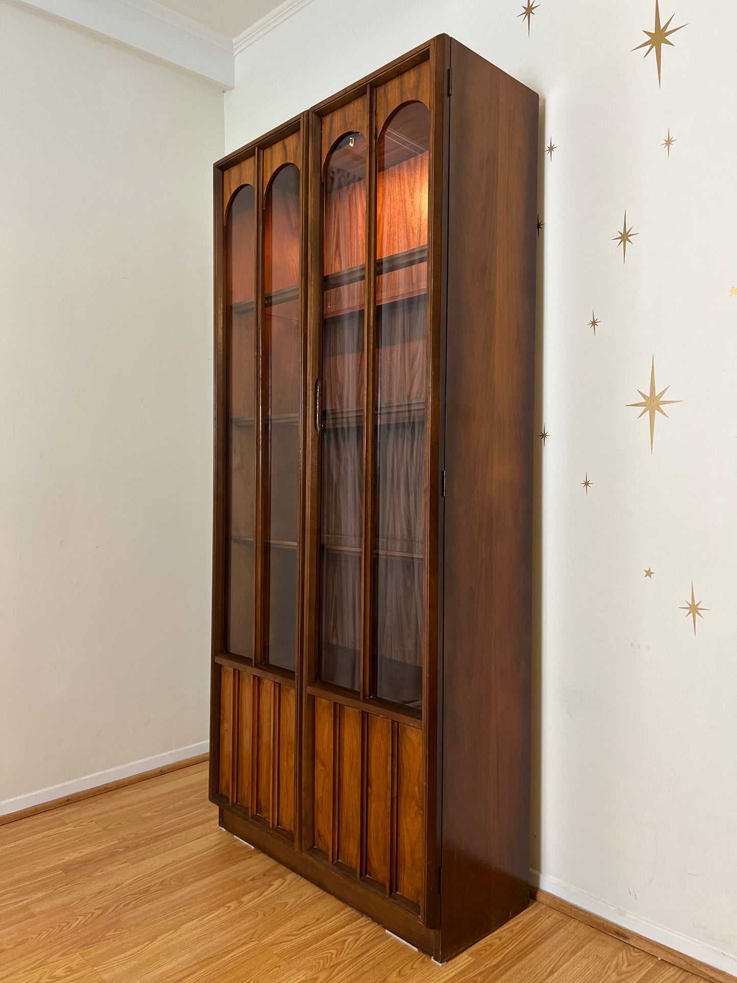 Vintage Walnut Lighted Display Cabinet