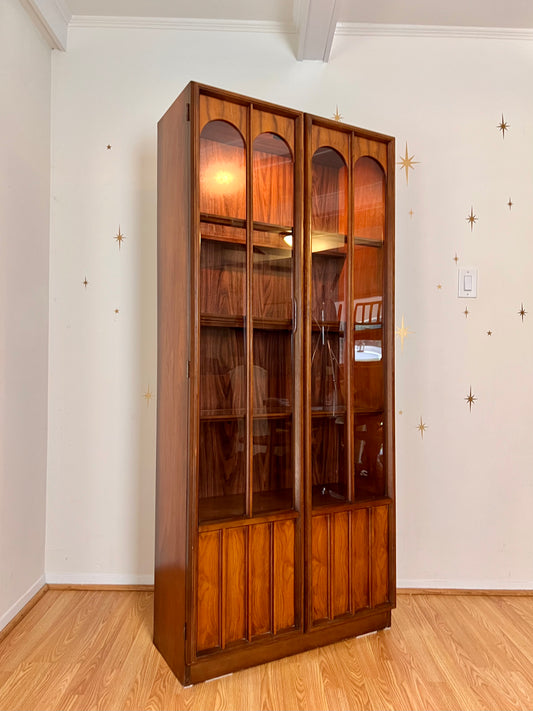 Vintage Walnut Lighted Display Cabinet