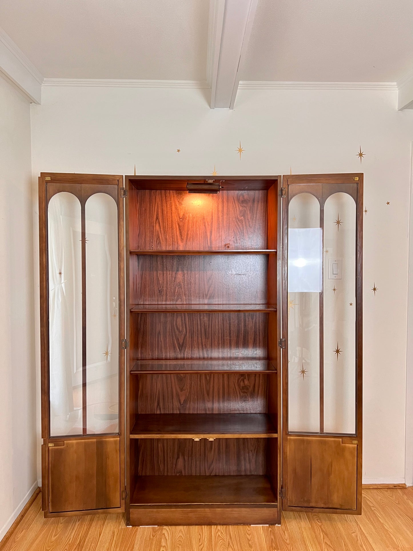 Vintage Walnut Lighted Display Cabinet