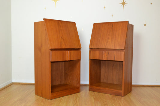 Pair-Danish Teak Cabinet Nightstands