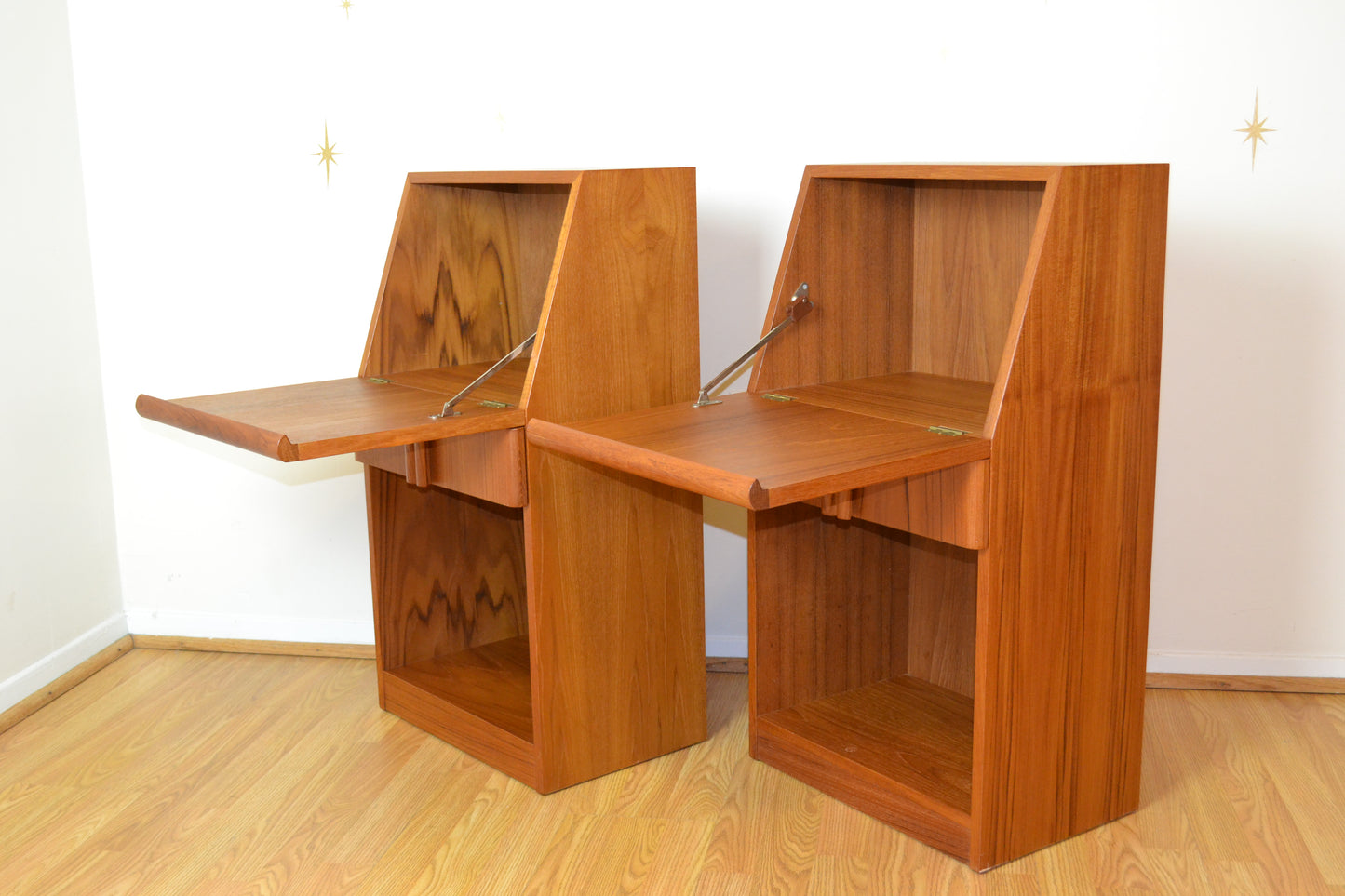 Pair-Danish Teak Cabinet Nightstands