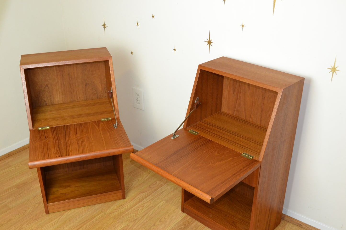 Pair-Danish Teak Cabinet Nightstands