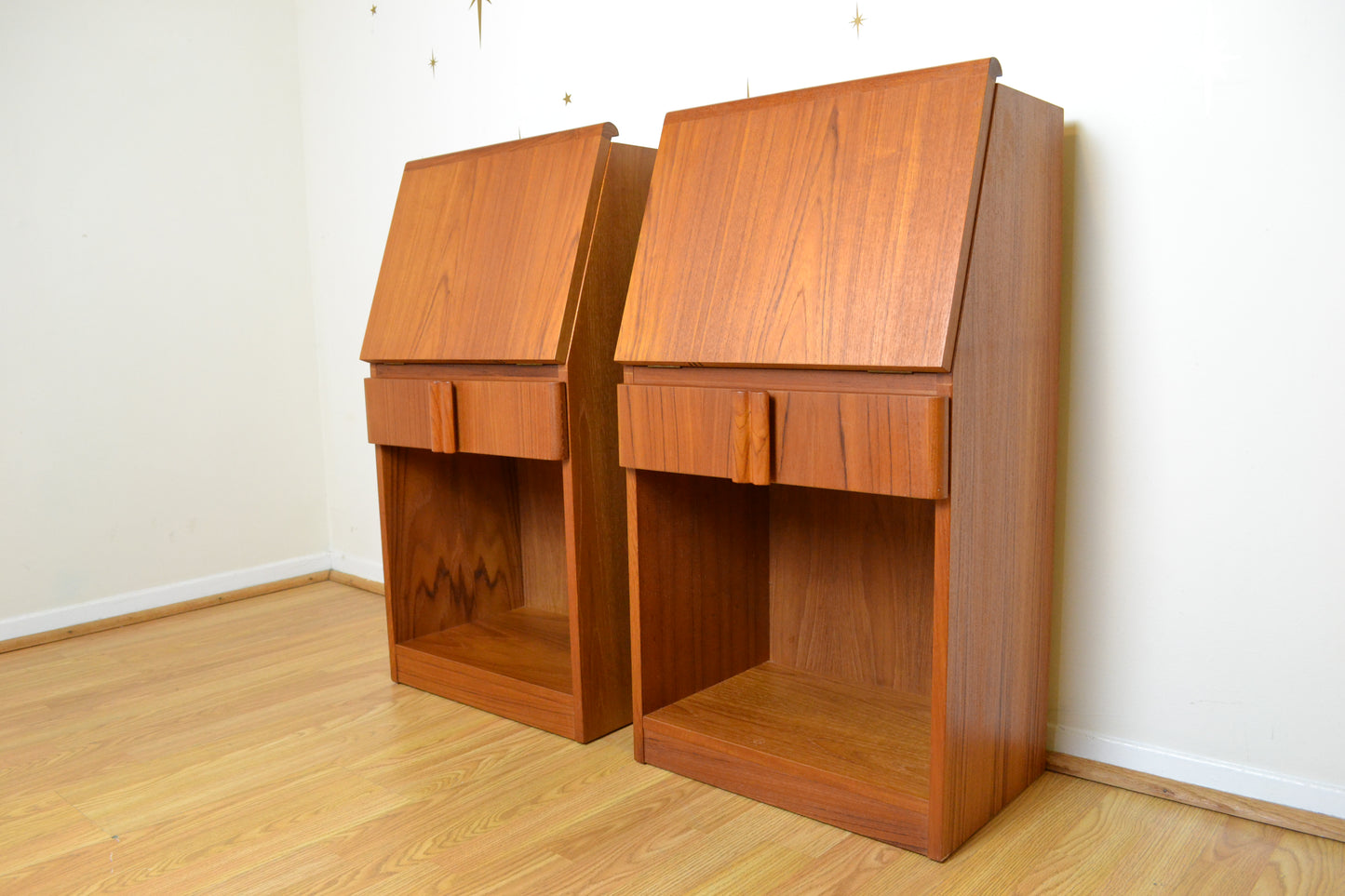 Pair-Danish Teak Cabinet Nightstands