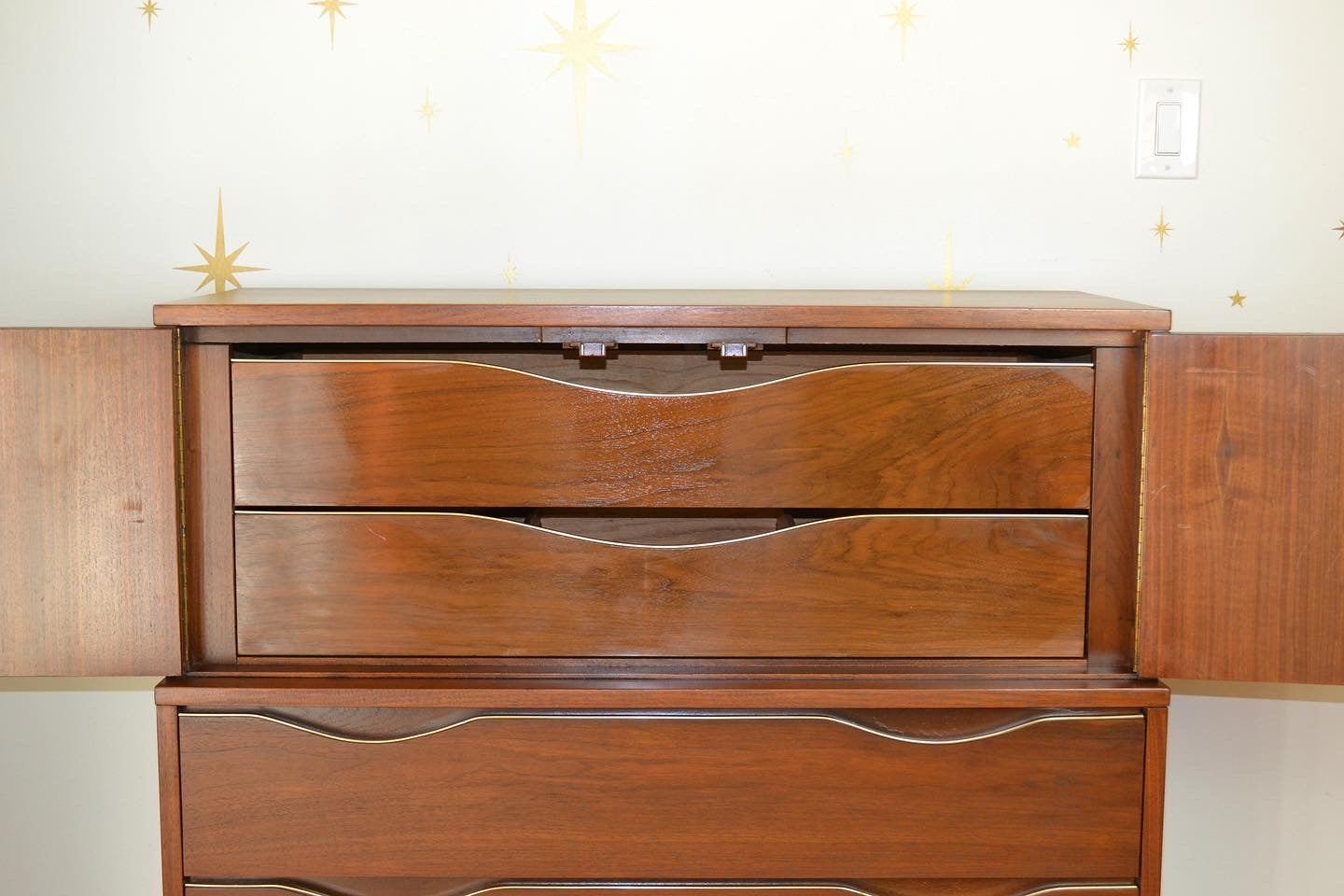 American of Martinsville Walnut Highboy Dresser