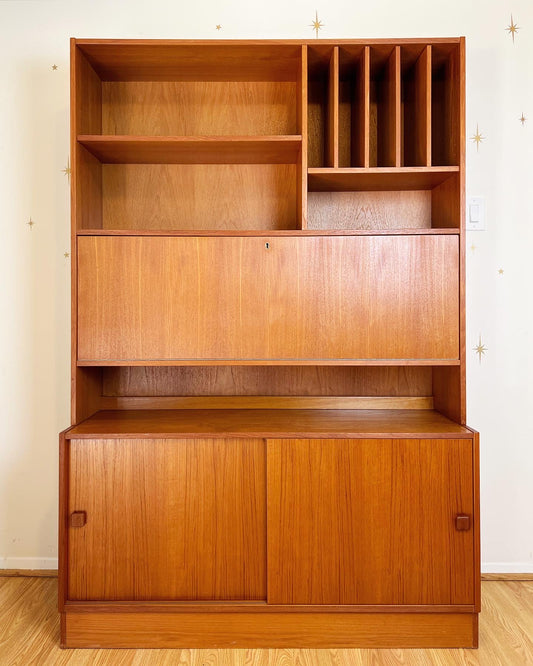 Danish Teak Bookcase/Secretary Desk By Domino Mobler