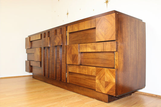 Lane Brutalist 9-Drawer Long Dresser w/ Mirror