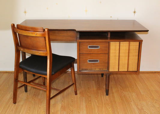 Mainline by Hooker Walnut & Rattan Floating Desk