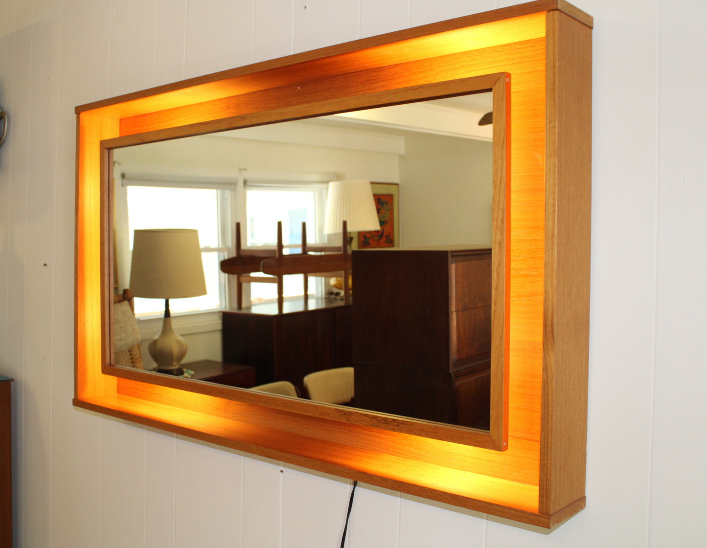 Pedersen & Hansen Teak Illuminated Wall Mirror