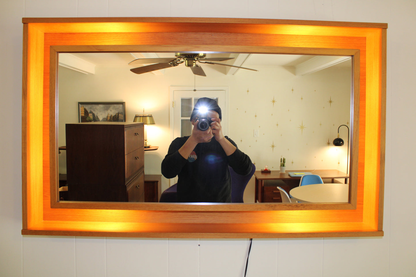 Pedersen & Hansen Teak Illuminated Wall Mirror