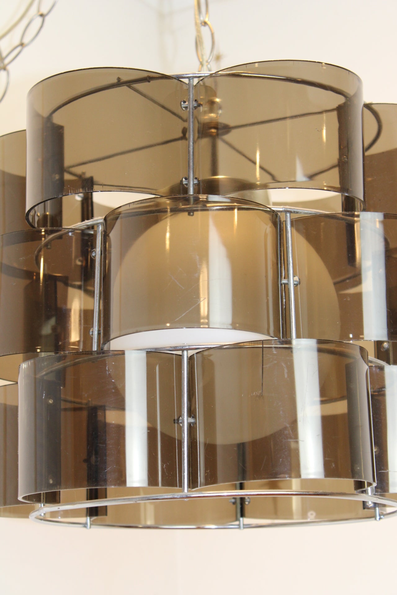 Smoked Lucite & Chrome Chandelier