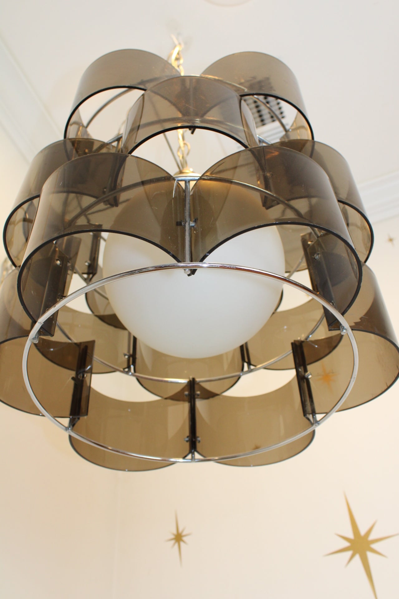 Smoked Lucite & Chrome Chandelier