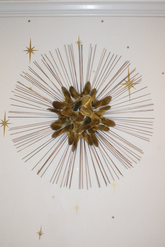 Mid Century Brass Sunburst Wall Art