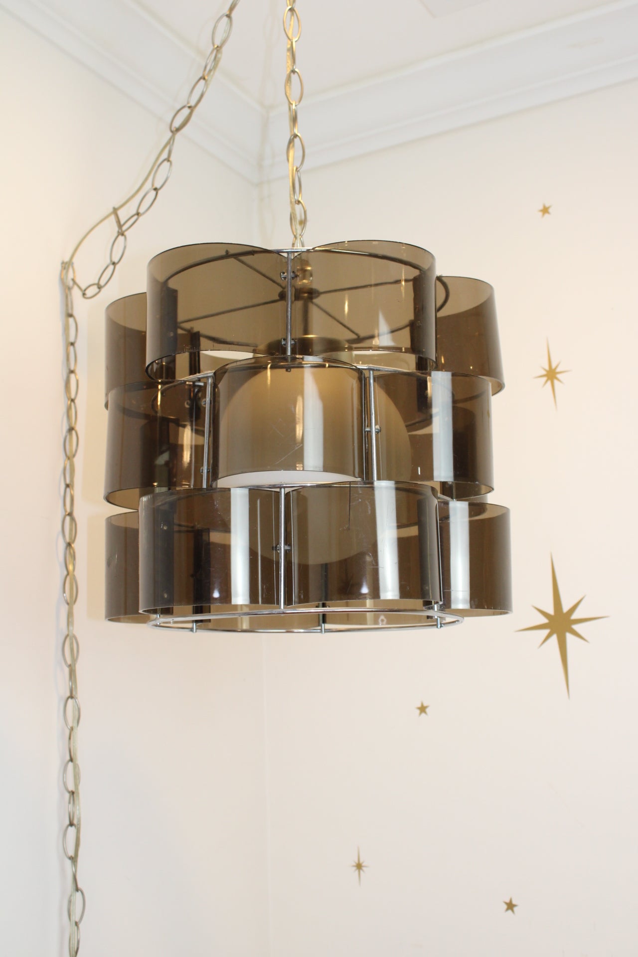 Smoked Lucite & Chrome Chandelier