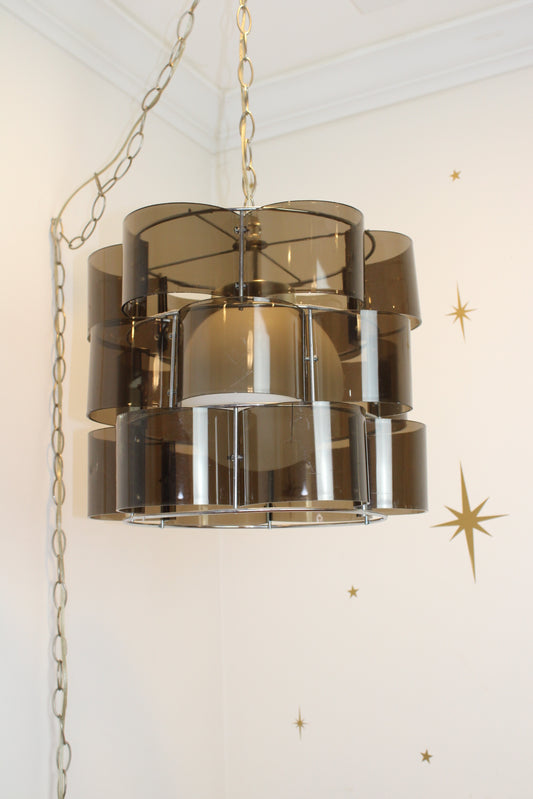 Smoked Lucite & Chrome Chandelier